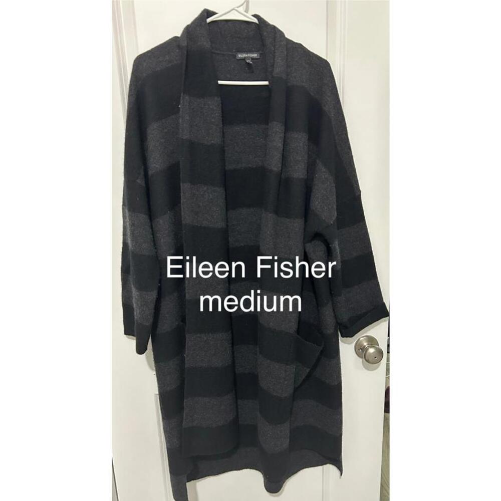 Eileen Fisher Medium Striped Cardigan Sweater